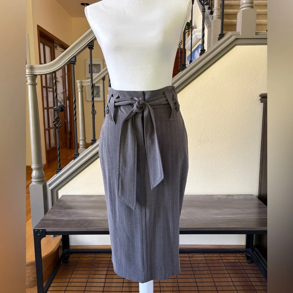 Arden B. Gray PinstripePencil Skirt With Bow Belt Size 2